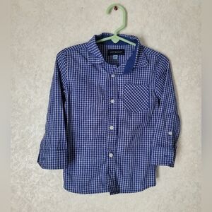 Andy & Evan Boys Gingham Button Up Shirt Toddler 2T Blue Plaid Long Sleeve